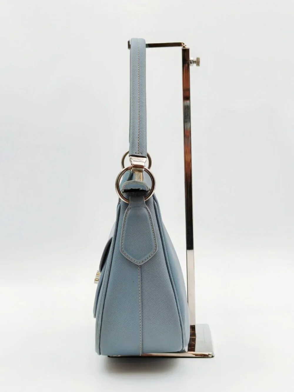 Prada Saffiano Lux Light Blue Leather Shoulder Bag Hobo Purse Silver Hardware